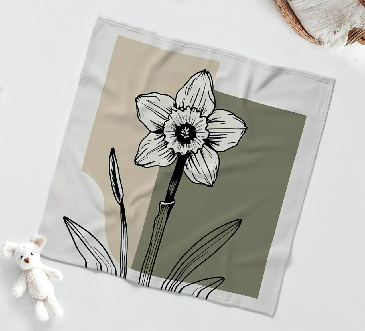 Line art minimalista di un singolo fiore di narciso coperta in pile da Bloom And Brush