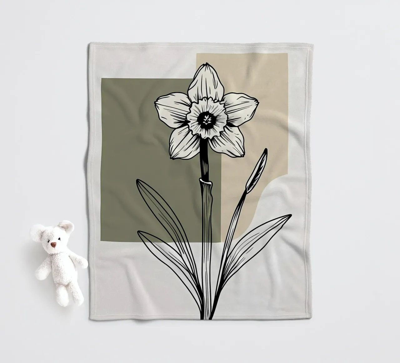 Line art minimalista di un singolo fiore di narciso coperta in pile da Bloom And Brush