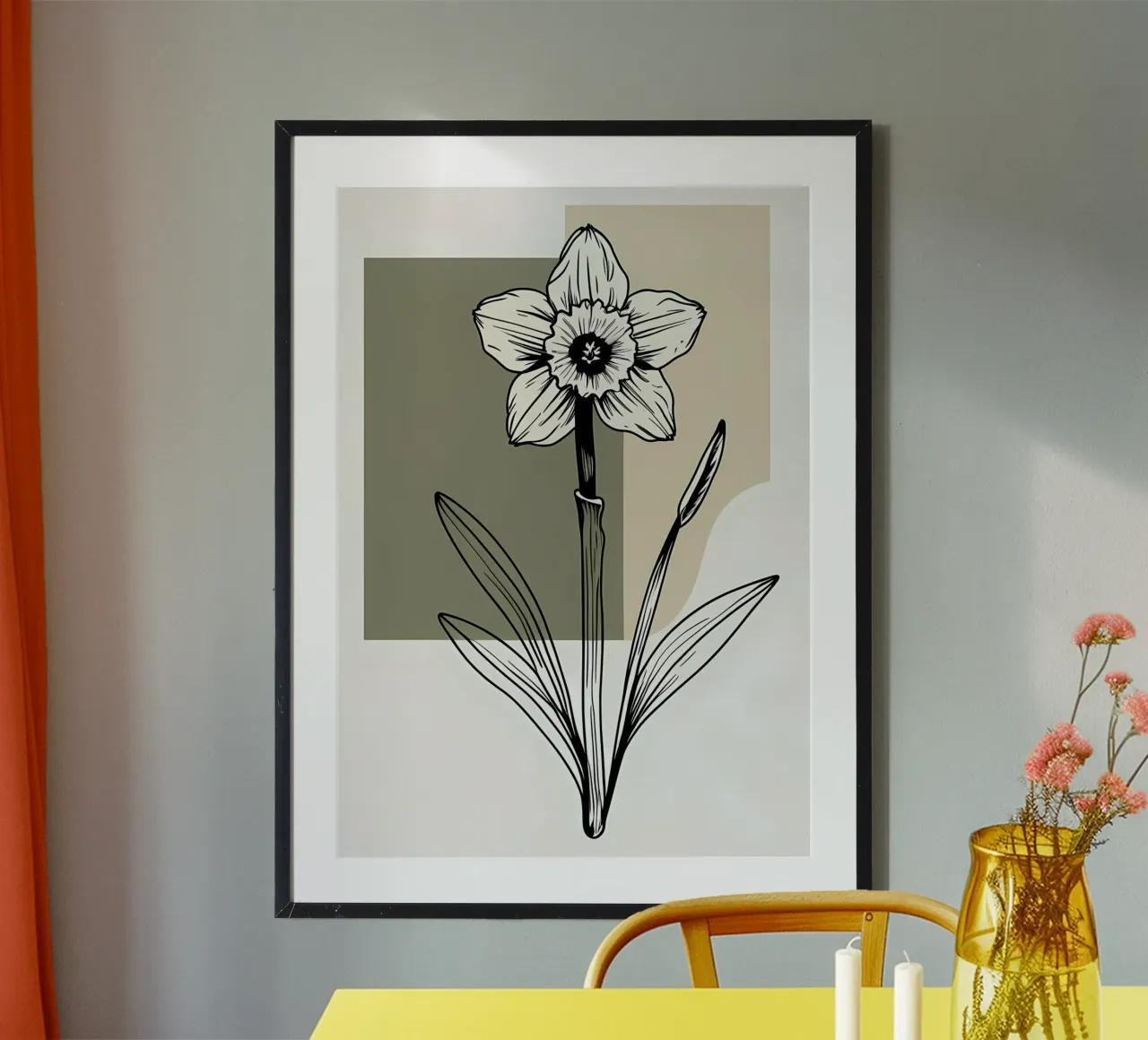 Line art minimalista di un singolo fiore di narciso carta hahnemühle da Bloom And Brush
