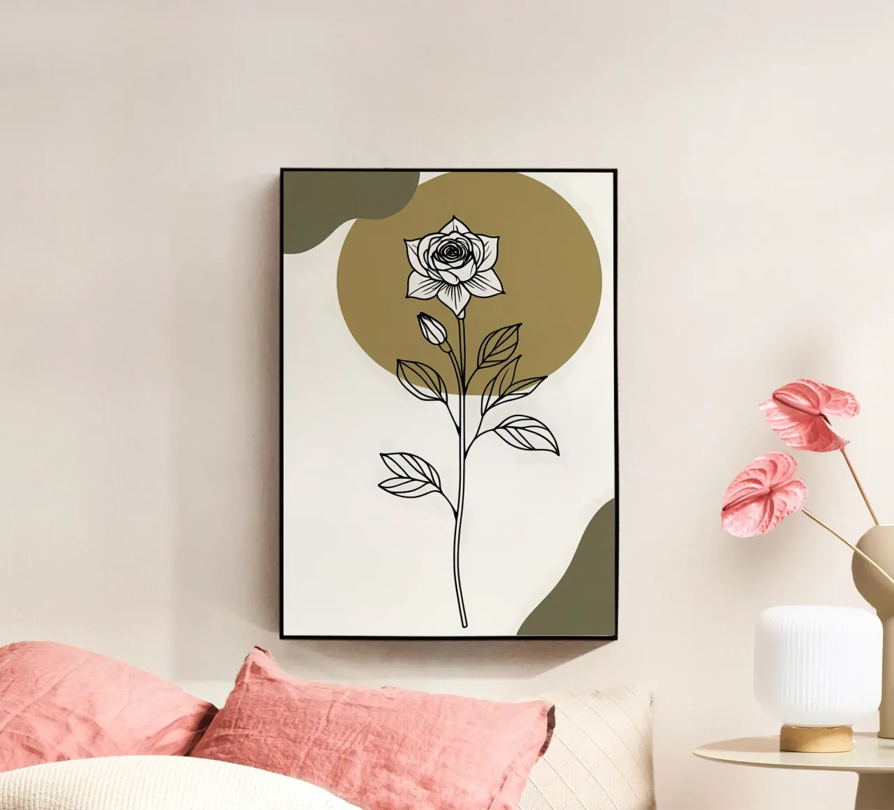 Line art minimalista di un singolo fiore di Amaryllis plexiglass da Bloom And Brush