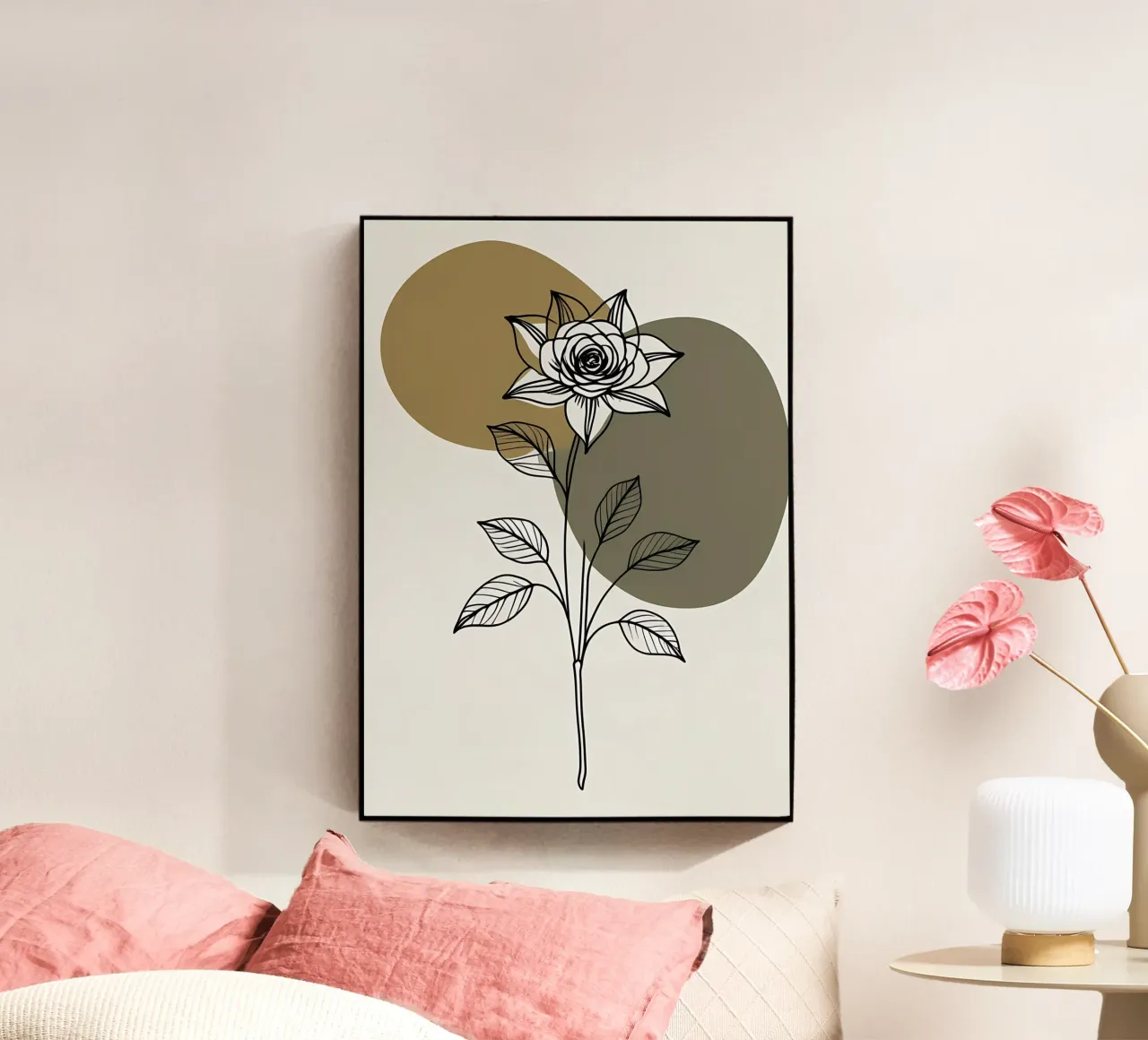 Line art minimalista di un singolo fiore di Amaryllis plexiglass da Bloom And Brush
