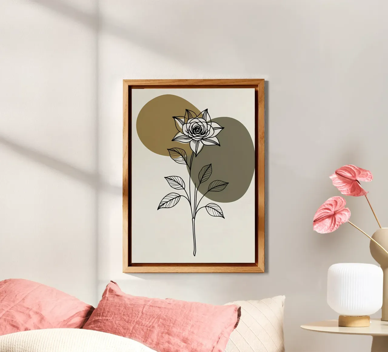 Line art minimalista di un singolo fiore di Amaryllis alluminio dibond da Bloom And Brush