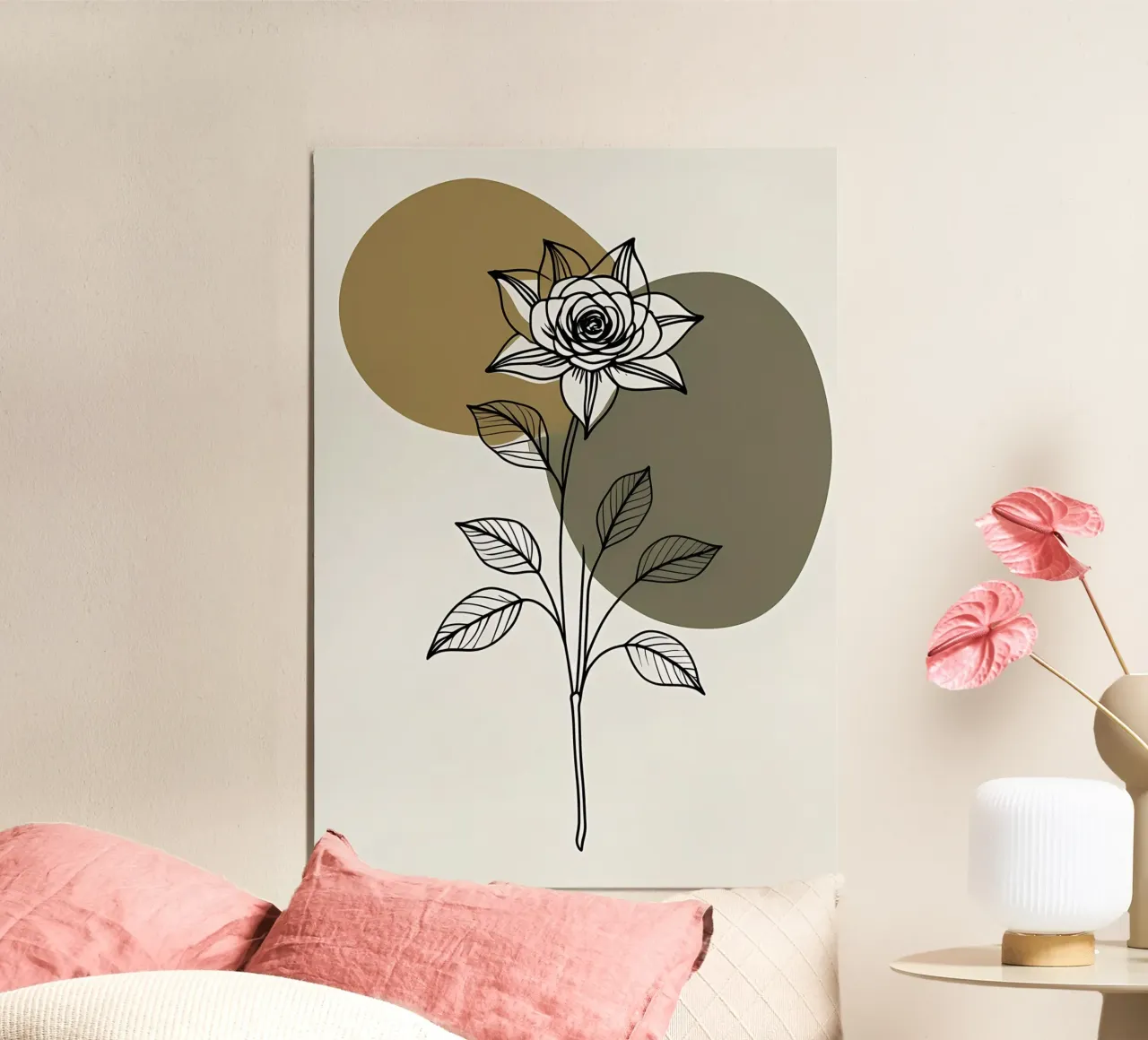 Line art minimalista di un singolo fiore di Amaryllis alluminio dibond da Bloom And Brush