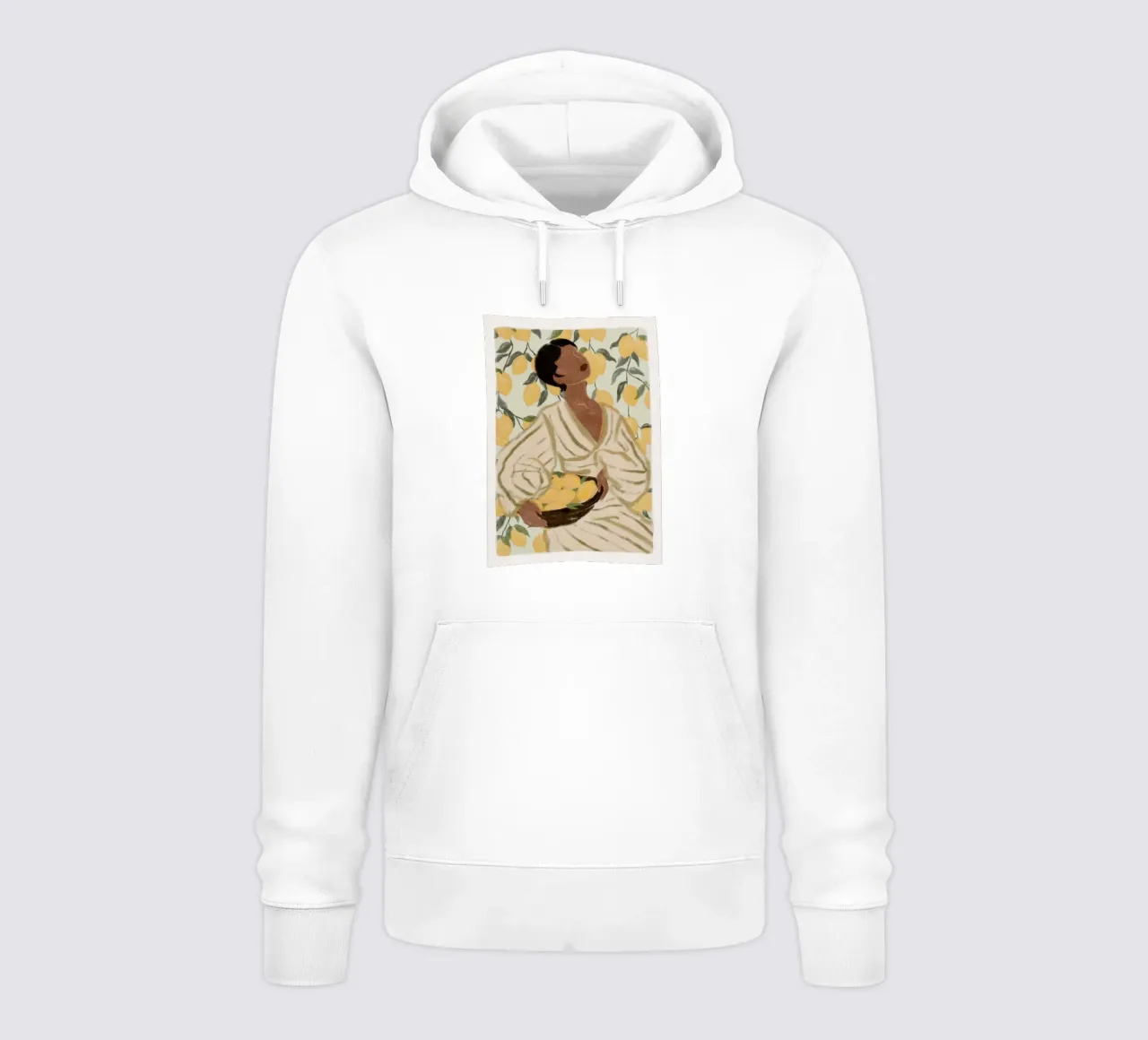 Poster Donna in giardino di agrumi felpa con cappuccio da Lonnieprints