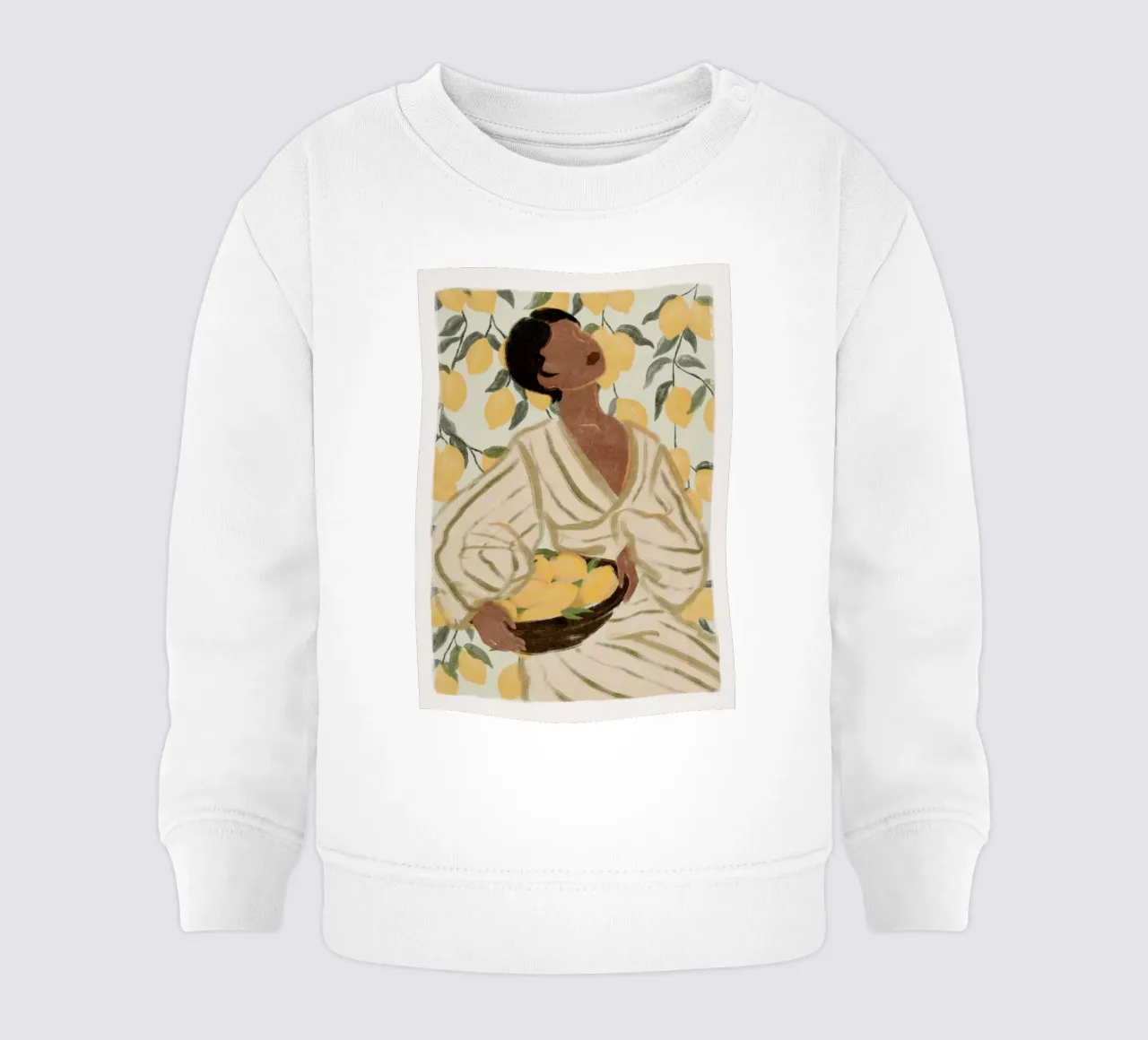 Poster Donna in giardino di agrumi felpa neonato da Lonnieprints