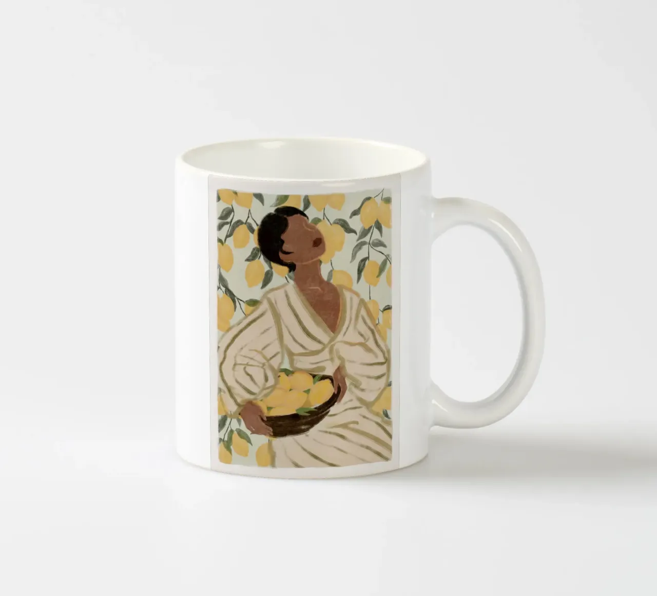 Poster Donna in giardino di agrumi tazza in ceramica da Lonnieprints