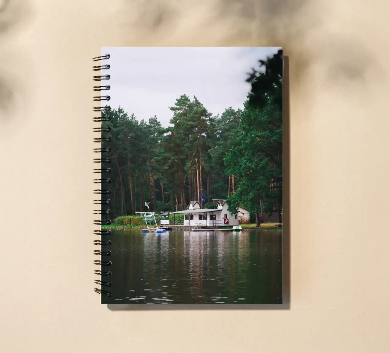 The house by the lake in the forest | A day in autumn | Real photo spiral notebook by Bold and Retro