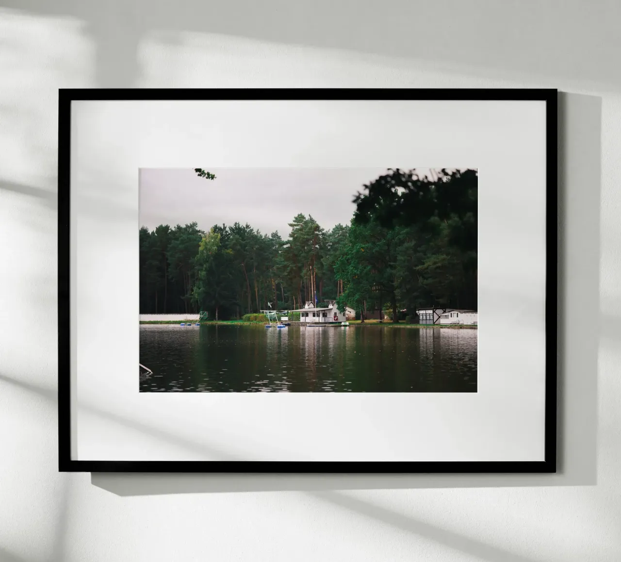 The house by the lake in the forest | A day in autumn | Real photo hahnemühle by Bold and Retro