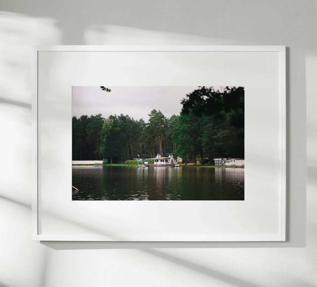 The house by the lake in the forest | A day in autumn | Real photo hahnemühle by Bold and Retro
