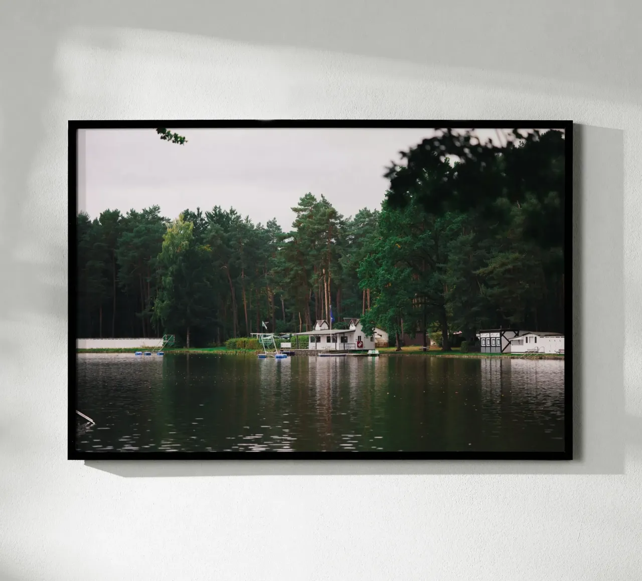 The house by the lake in the forest | A day in autumn | Real photo hahnemühle by Bold and Retro