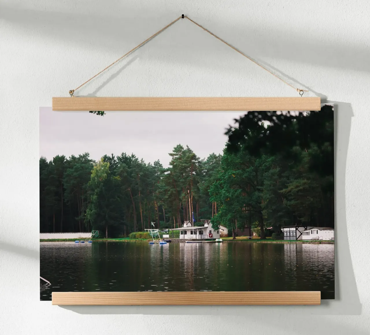 The house by the lake in the forest | A day in autumn | Real photo hahnemühle by Bold and Retro