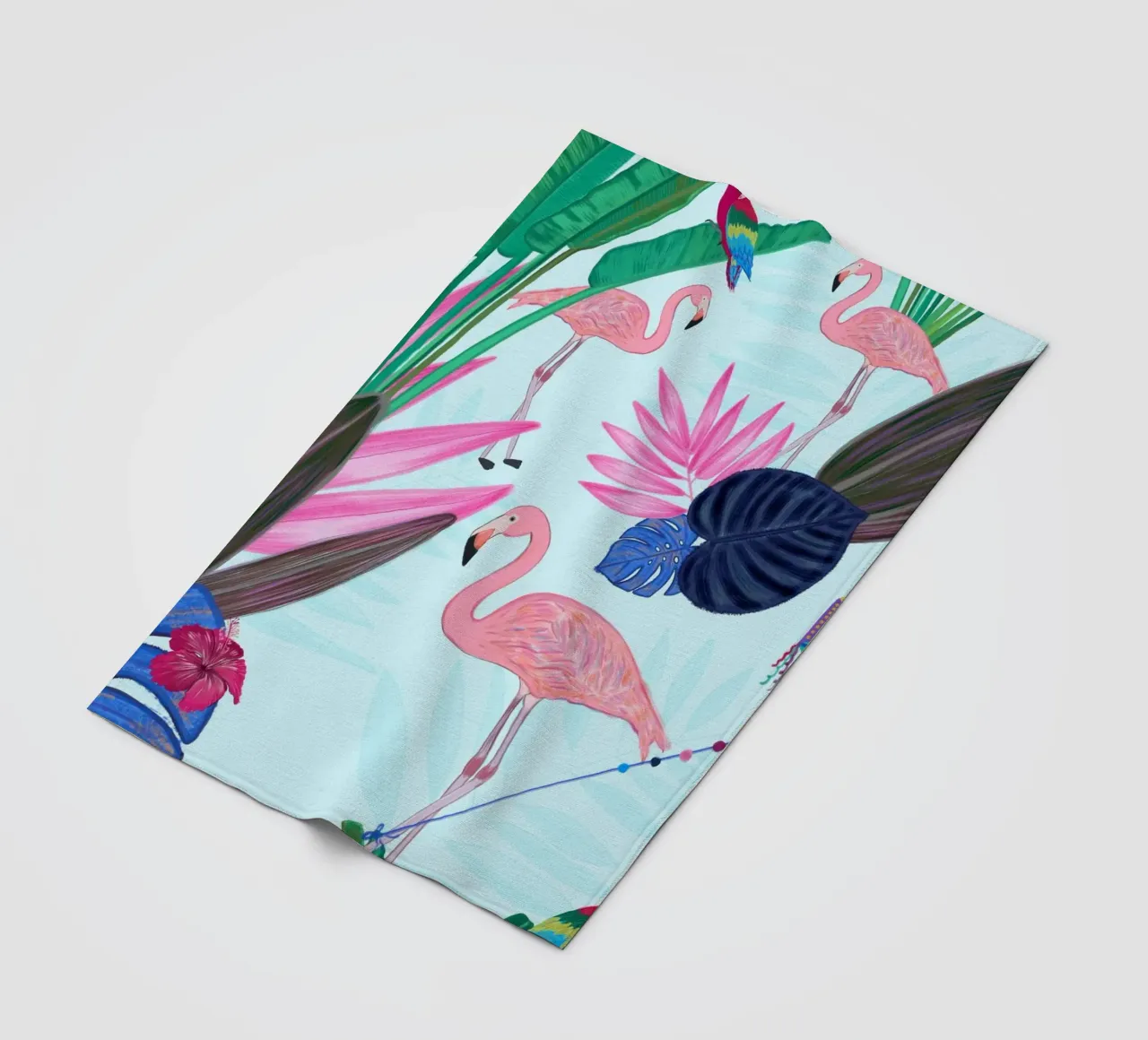 Flamingo with kite and banana tree summer time fleece blanket by gulsengunel