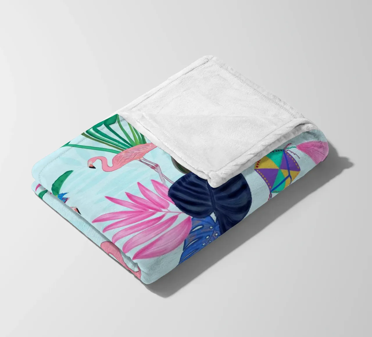 Flamingo with kite and banana tree summer time fleece blanket by gulsengunel