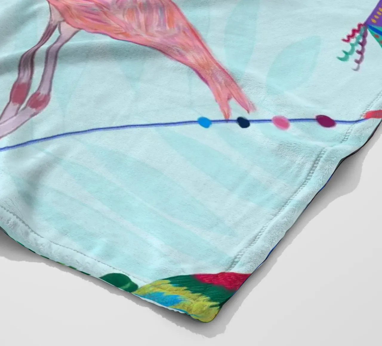Flamingo with kite and banana tree summer time fleece blanket by gulsengunel