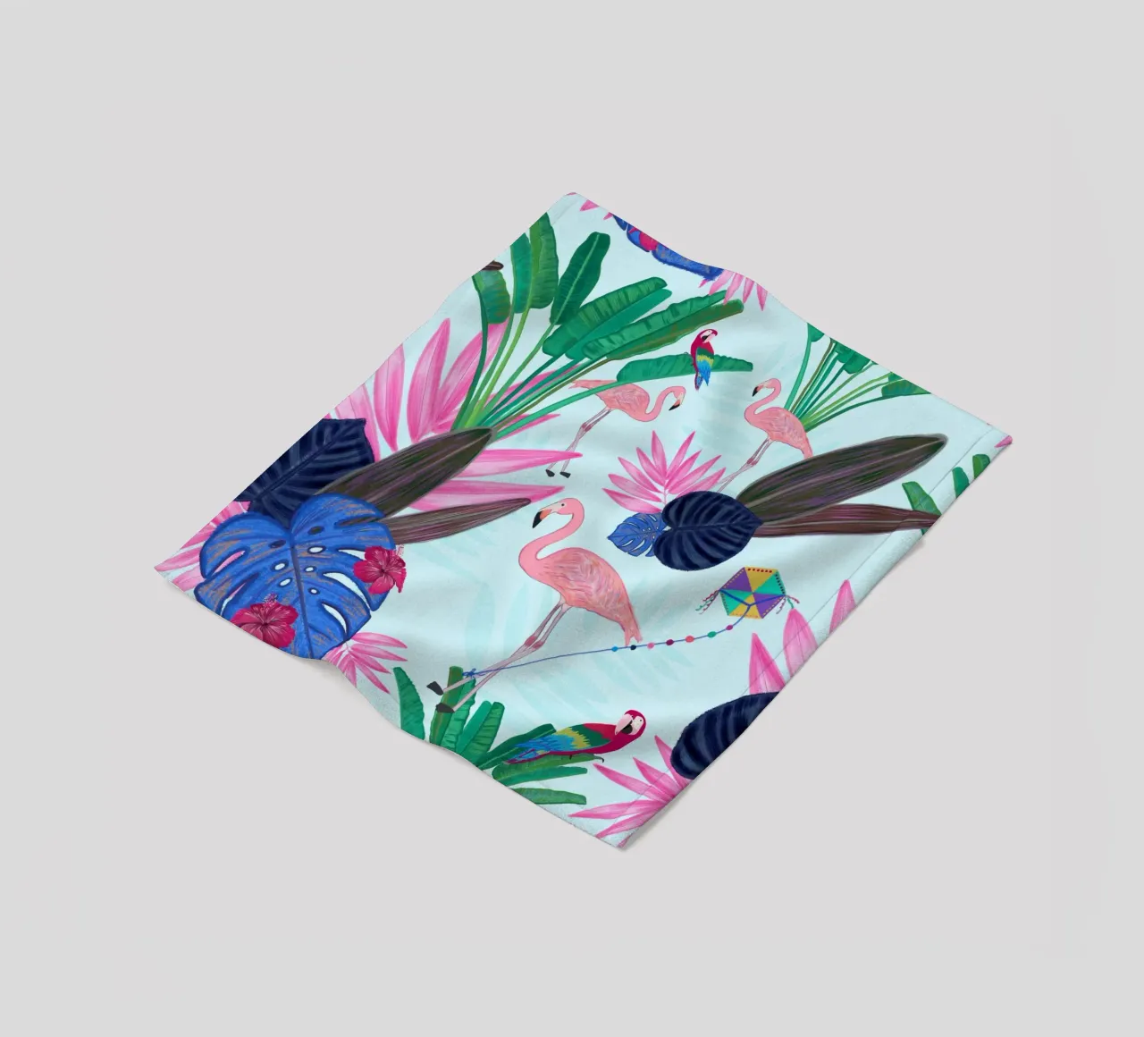 Flamingo with kite and banana tree summer time fleece blanket by gulsengunel