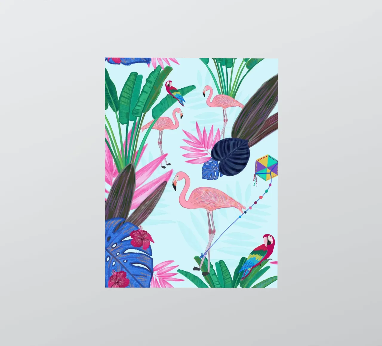Flamingo with kite and banana tree summer time sticker by gulsengunel