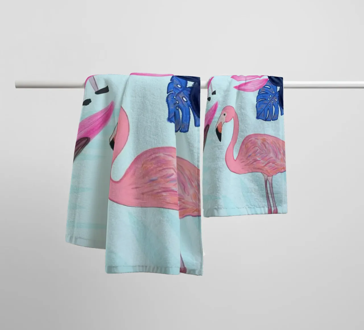 Flamingo with kite and banana tree summer time towel by gulsengunel