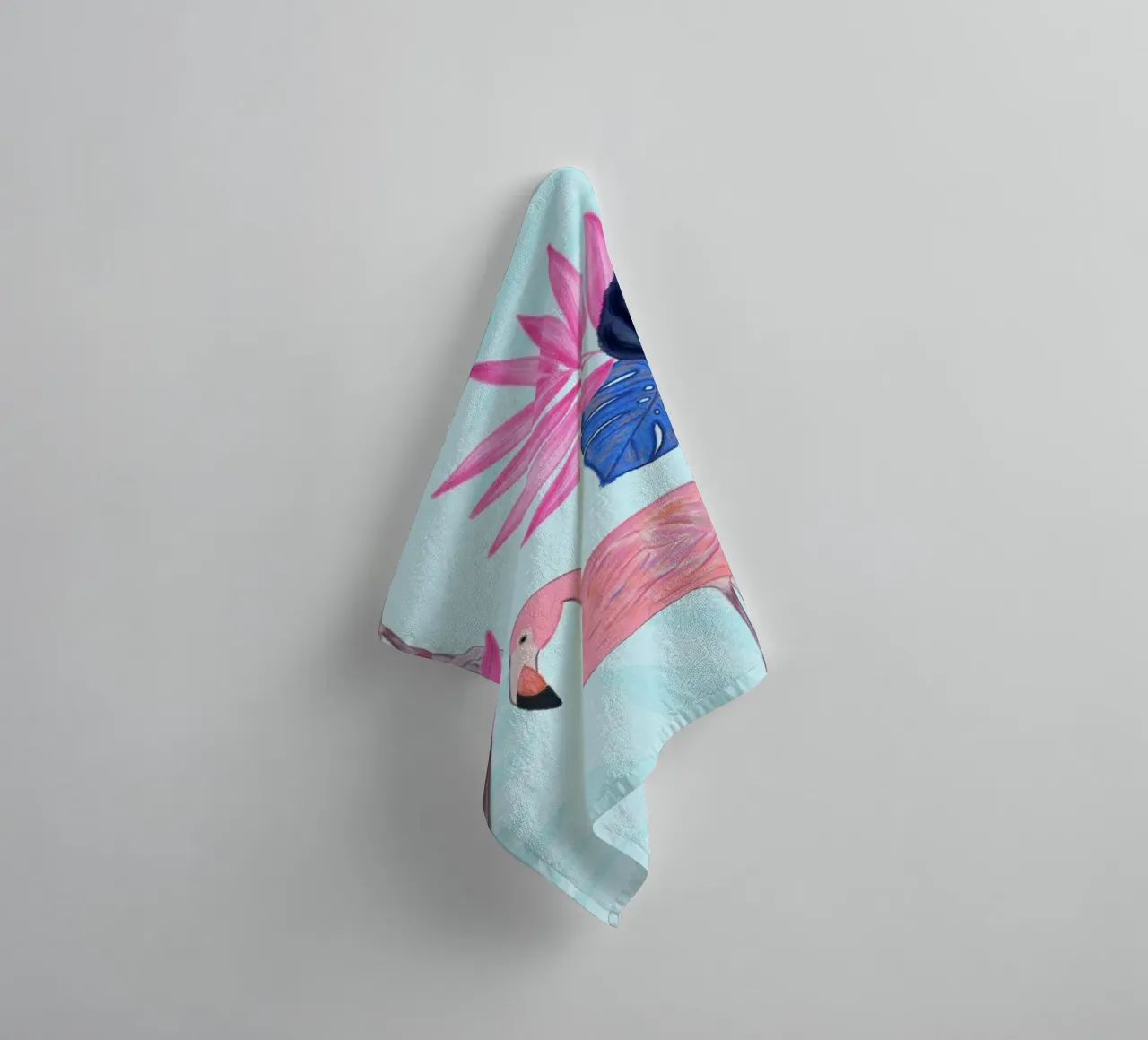 Flamingo with kite and banana tree summer time towel by gulsengunel
