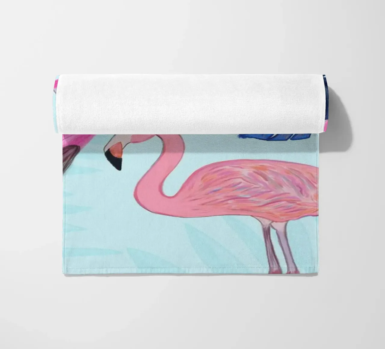 Flamingo with kite and banana tree summer time beach towel by gulsengunel