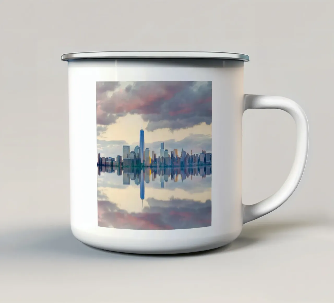 Skyline di Lower Manhattan con riflessi, New York City, USA tazza in smalto da Wanderlust Vibes