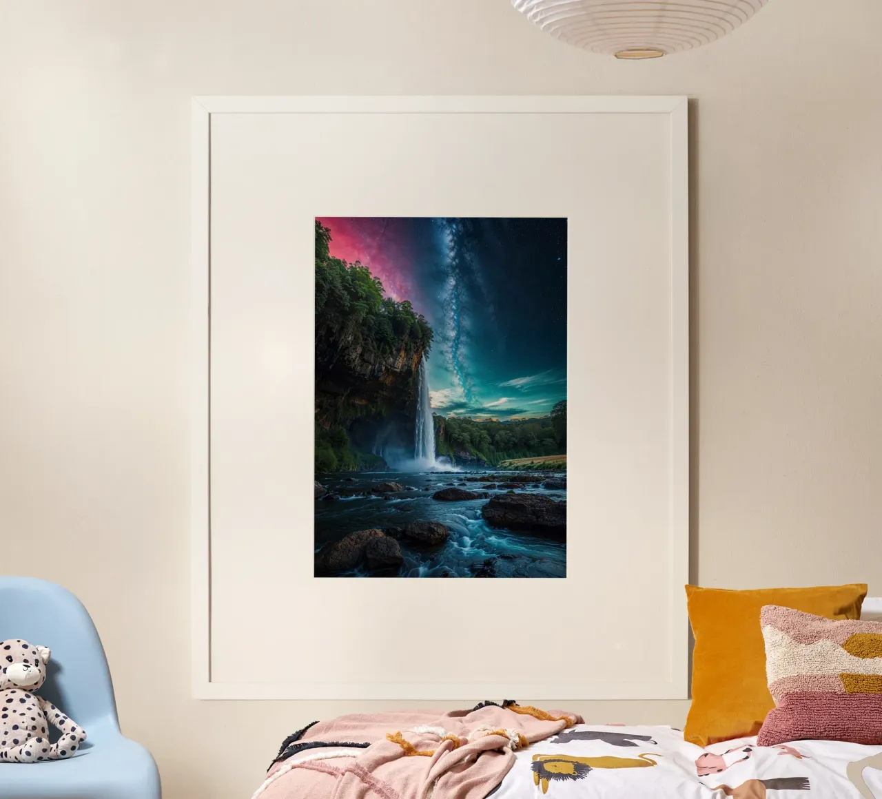 Wunderschöner Wasserfall unter einem Sternenhimmel Hahnemühle von LM2KONE
