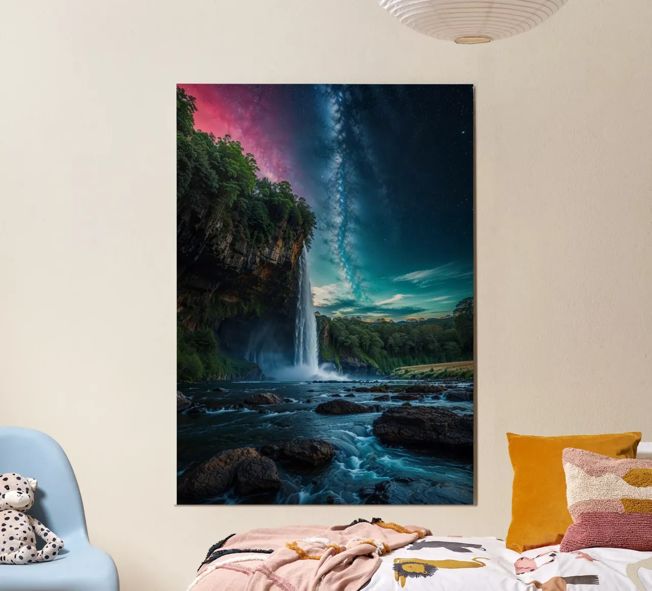 Wunderschöner Wasserfall unter einem Sternenhimmel Hahnemühle von LM2KONE