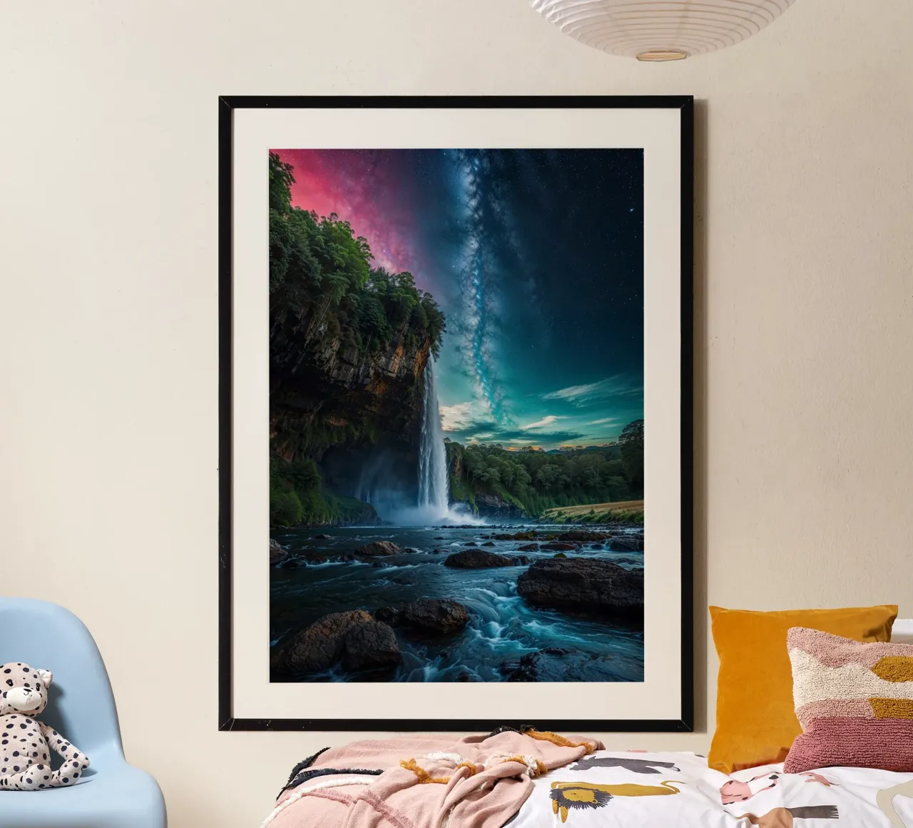 Wunderschöner Wasserfall unter einem Sternenhimmel Hahnemühle von LM2KONE