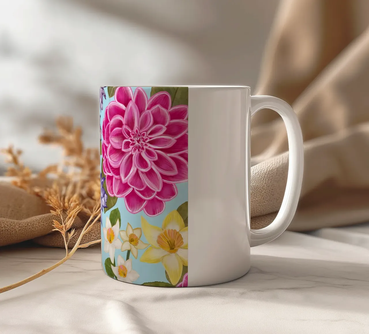Narcisi clematidi e dalie floreali tazza in ceramica da gulsengunel