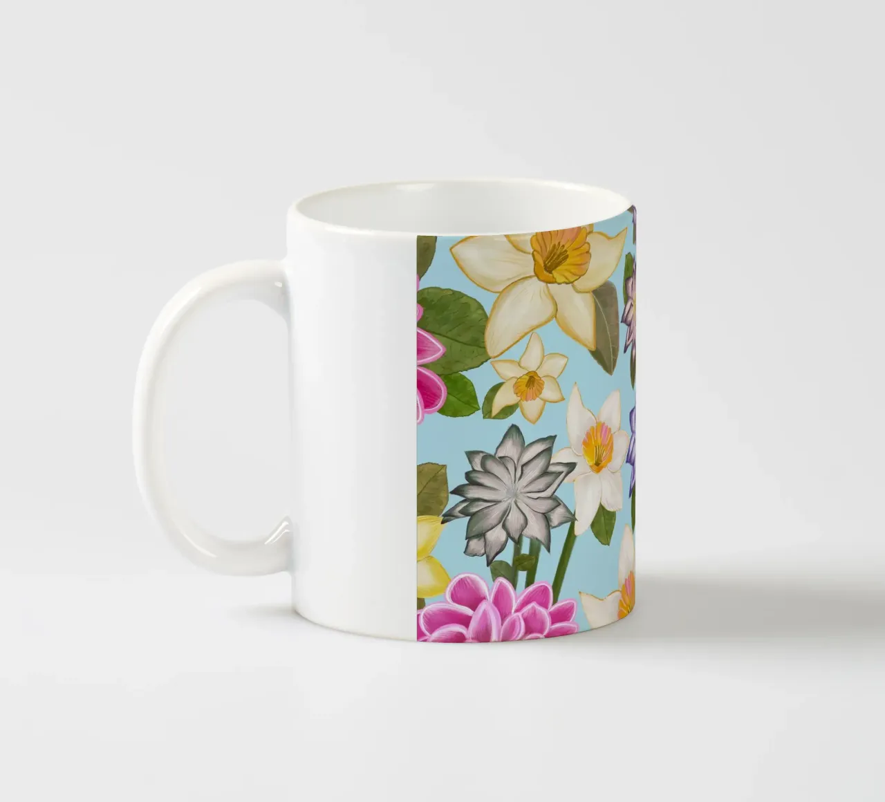 Narcisi clematidi e dalie floreali tazza in ceramica da gulsengunel