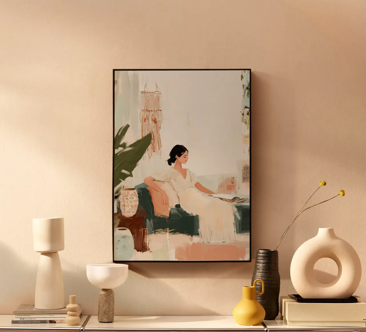 Boho Reading Serenity | Neutral Impasto Mujer Abstracto placa de forex de dawnthesea