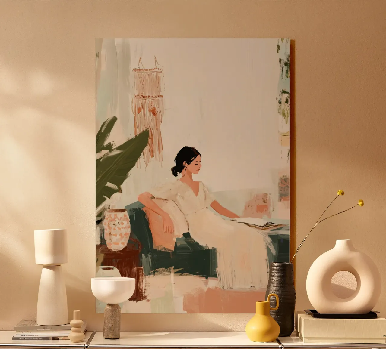 Boho Reading Serenity | Neutral Impasto Mujer Abstracto placa de forex de dawnthesea