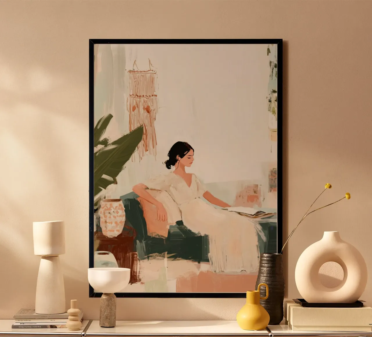Boho Lezing Sereniteit | Neutraal Impasto Vrouw Abstract hahnemühle van dawnthesea