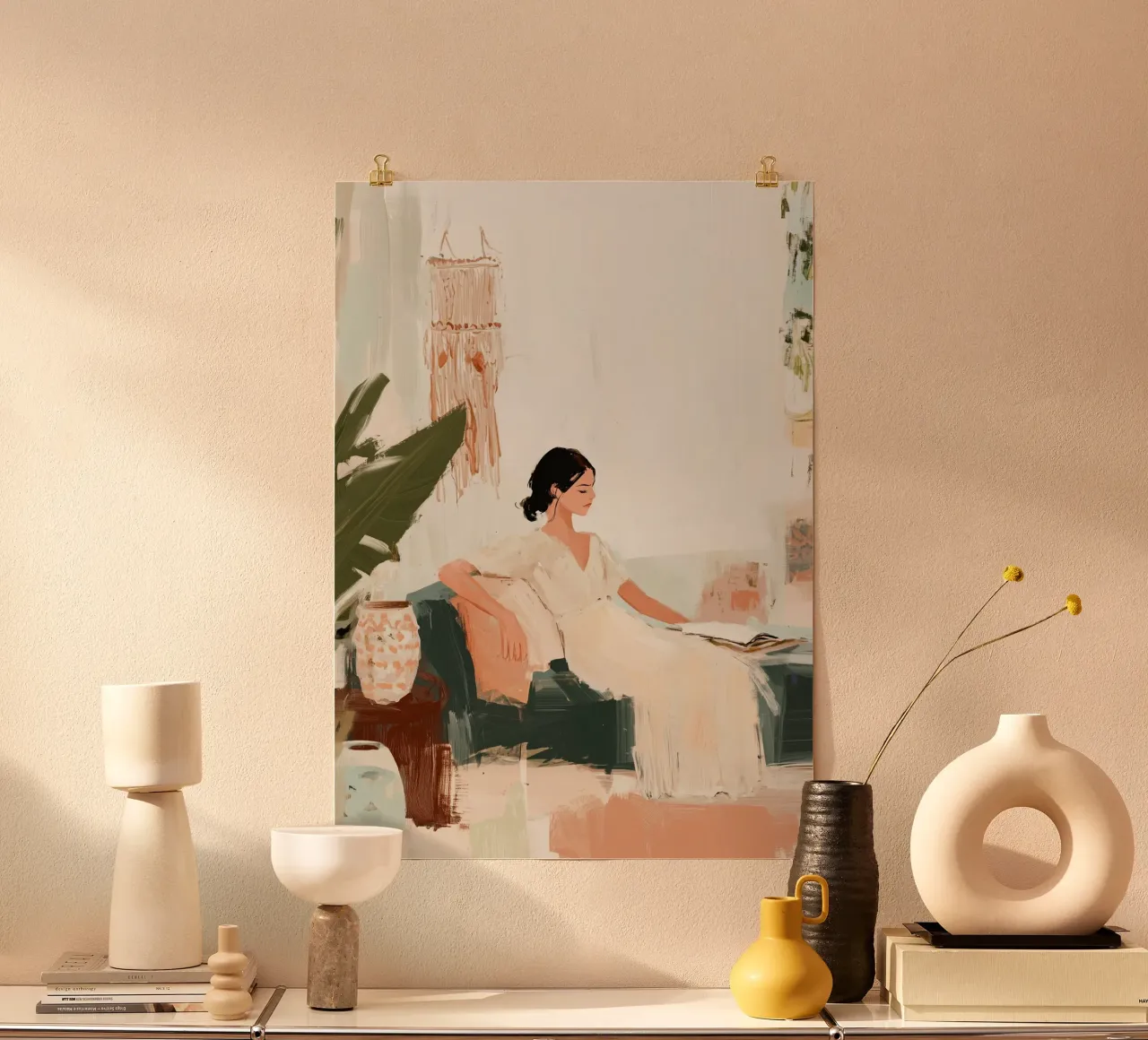 Boho Lezing Sereniteit | Neutraal Impasto Vrouw Abstract hahnemühle van dawnthesea