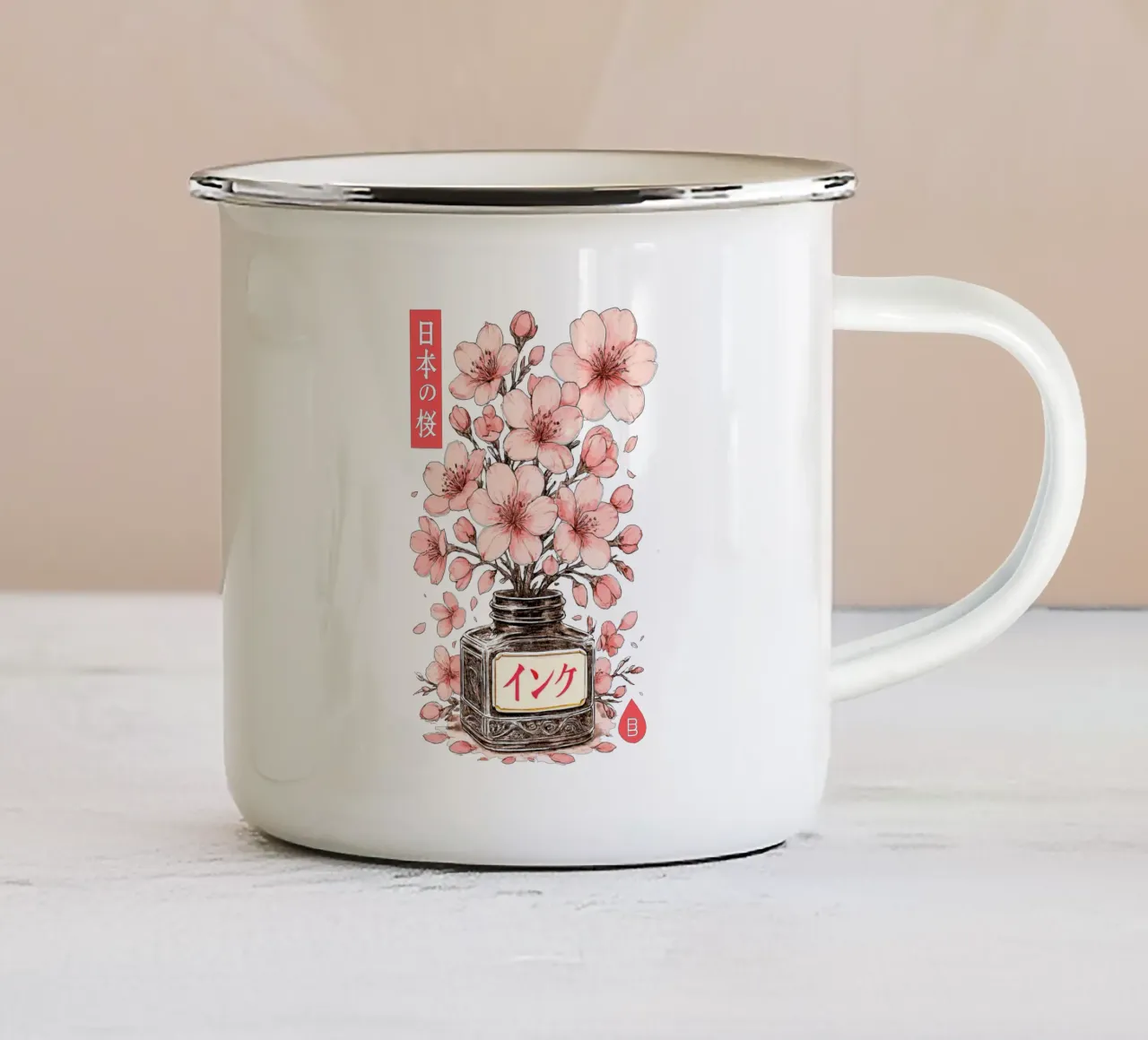 Fiore di sakura - inchiostro giapponese per fiori di ciliegio tazza in smalto da LM2KONE