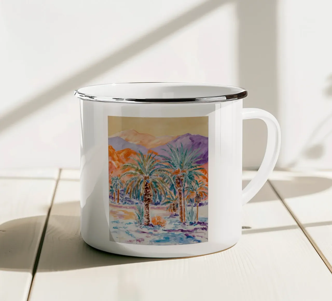 Riflesso di palma dell'oasi tazza in smalto da Angkasa Mist