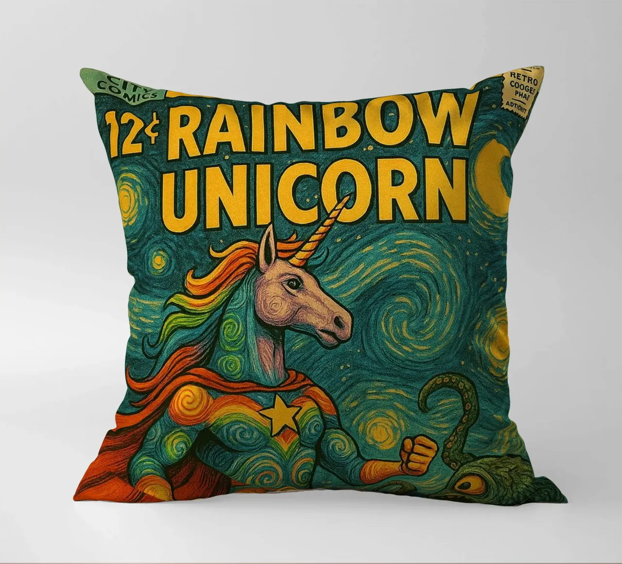 RAINBOW UNICORN - Fresh Supes On The Block cuscino da Vintage Van Gogh