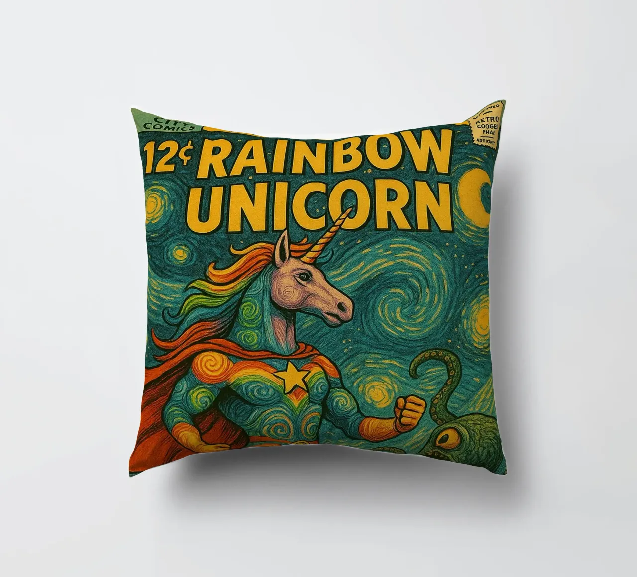 RAINBOW UNICORN - Fresh Supes On The Block cuscino da Vintage Van Gogh