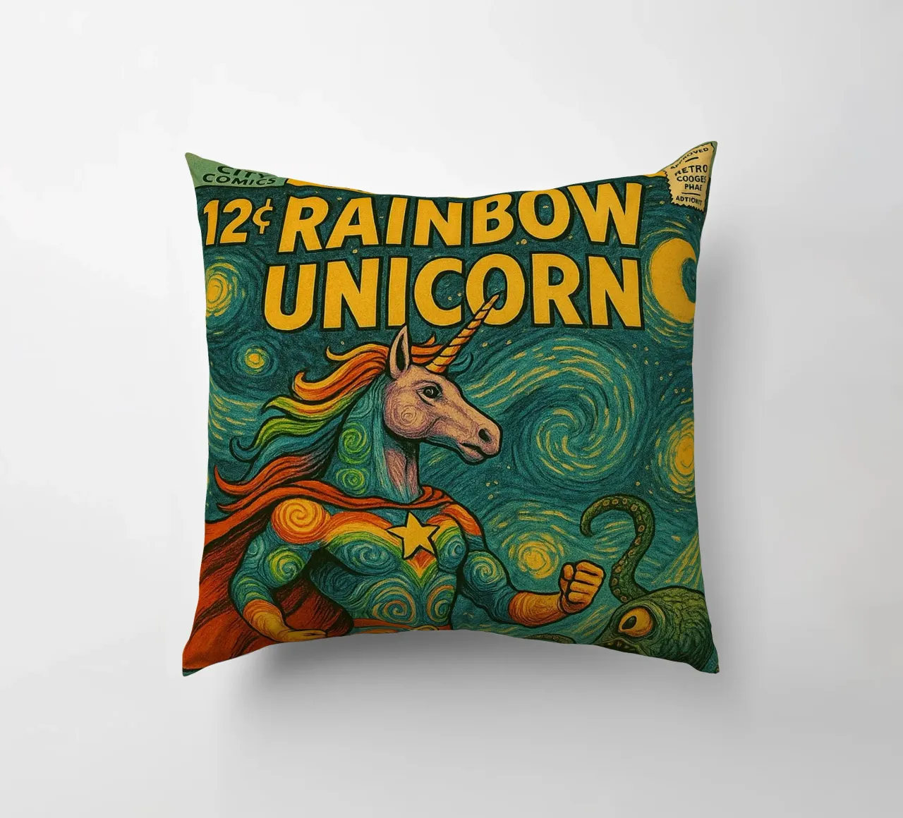 RAINBOW UNICORN - Fresh Supes On The Block cuscino da Vintage Van Gogh