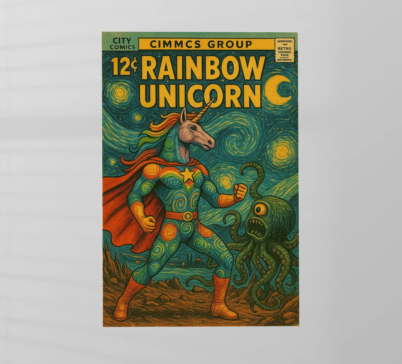 RAINBOW UNICORN - Fresh Supes On The Block lámina retroiluminada de Vintage Van Gogh