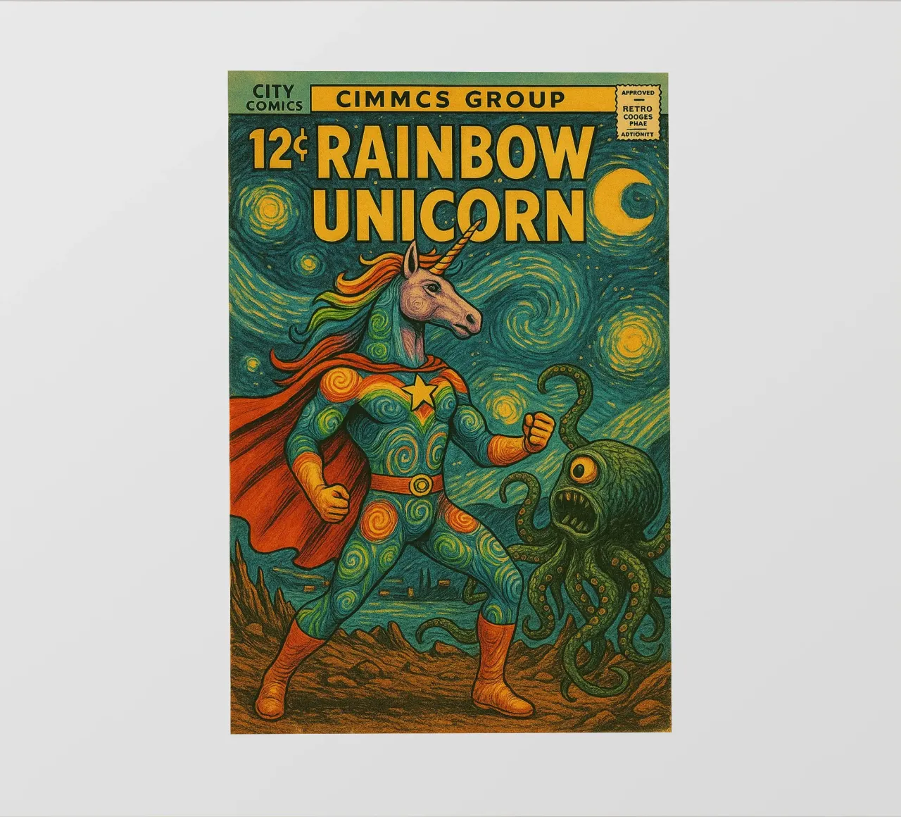 RAINBOW UNICORN - Fresh Supes On The Block lámina retroiluminada de Vintage Van Gogh
