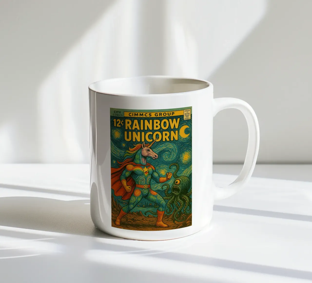 RAINBOW UNICORN - Fresh Supes On The Block keramische mok van Vintage Van Gogh