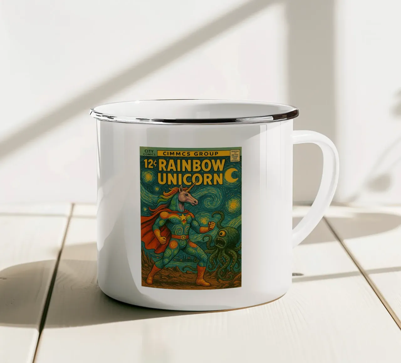 RAINBOW UNICORN - Fresh Supes On The Block tazza in smalto da Vintage Van Gogh