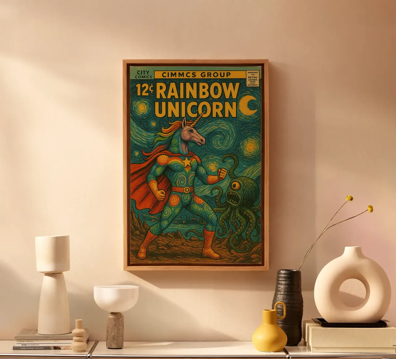 RAINBOW UNICORN - Fresh Supes On The Block tela da Vintage Van Gogh