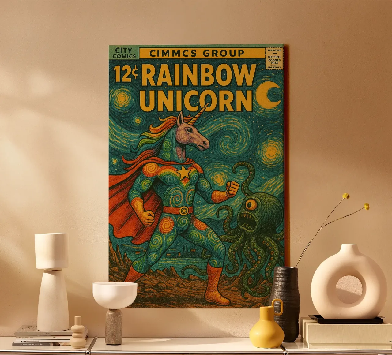 RAINBOW UNICORN - Fresh Supes On The Block tela da Vintage Van Gogh