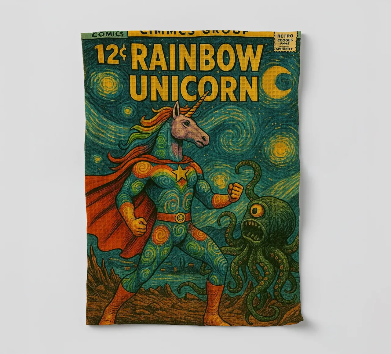 RAINBOW UNICORN - Fresh Supes On The Block torchon de Vintage Van Gogh