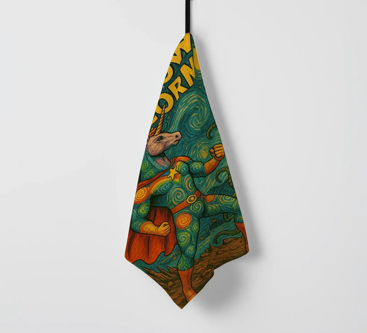 RAINBOW UNICORN - Fresh Supes On The Block torchon de Vintage Van Gogh