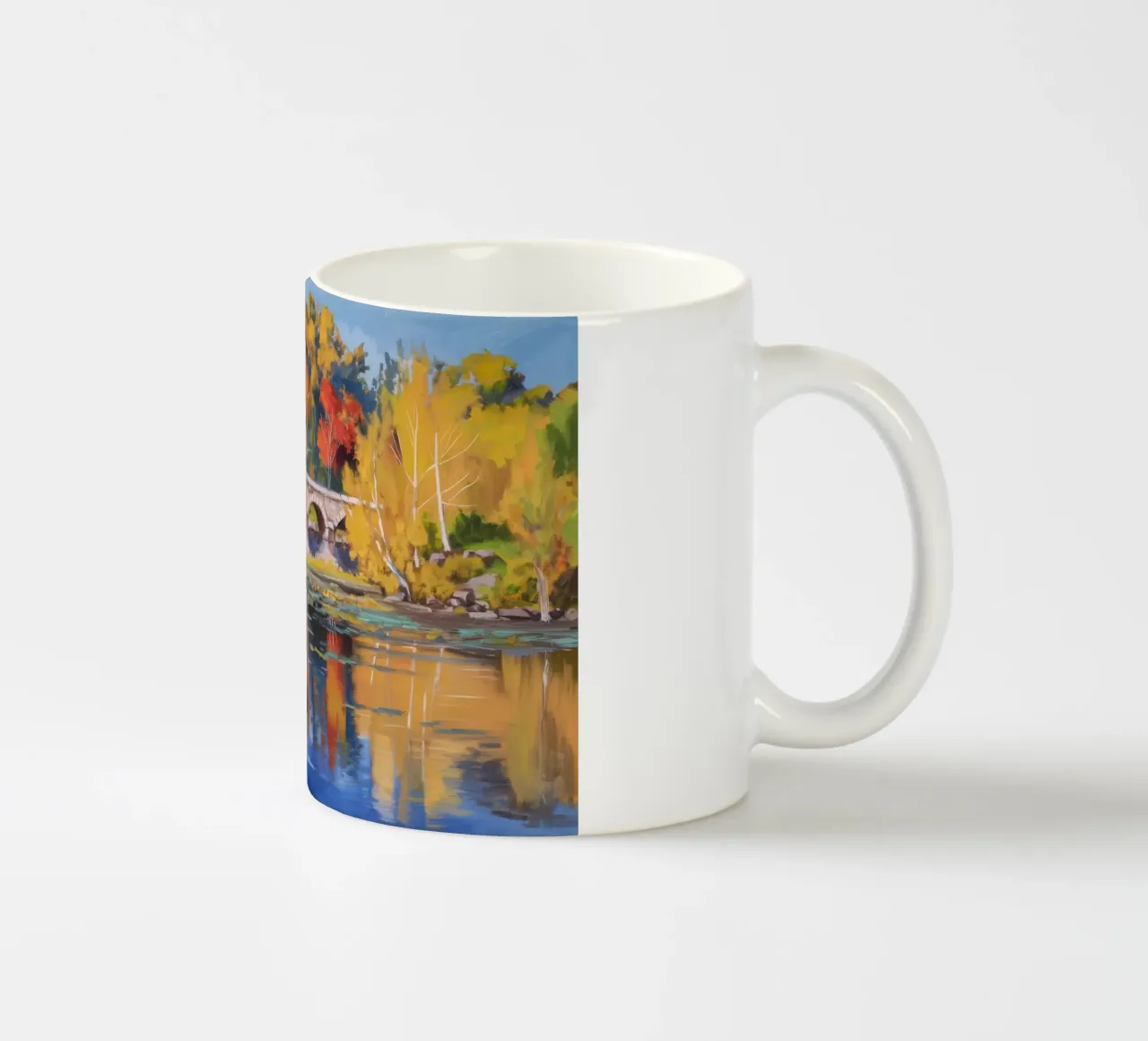Riflessione autunnale sul fiume tazza in ceramica da Angkasa Mist