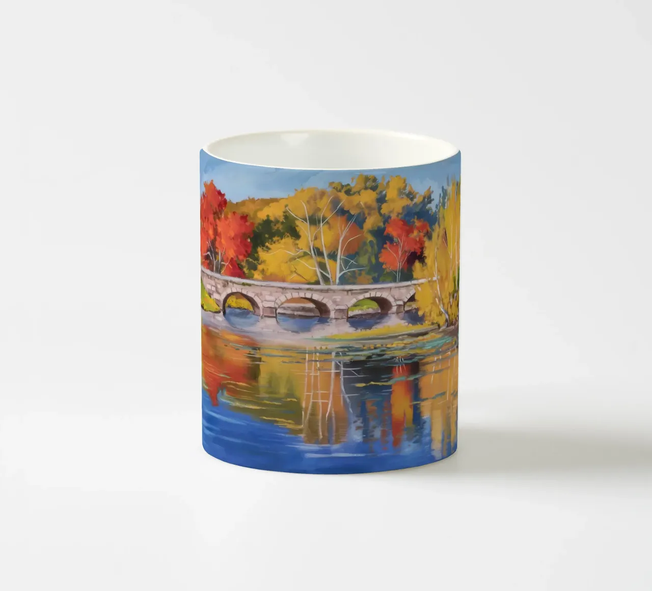 Riflessione autunnale sul fiume tazza in ceramica da Angkasa Mist