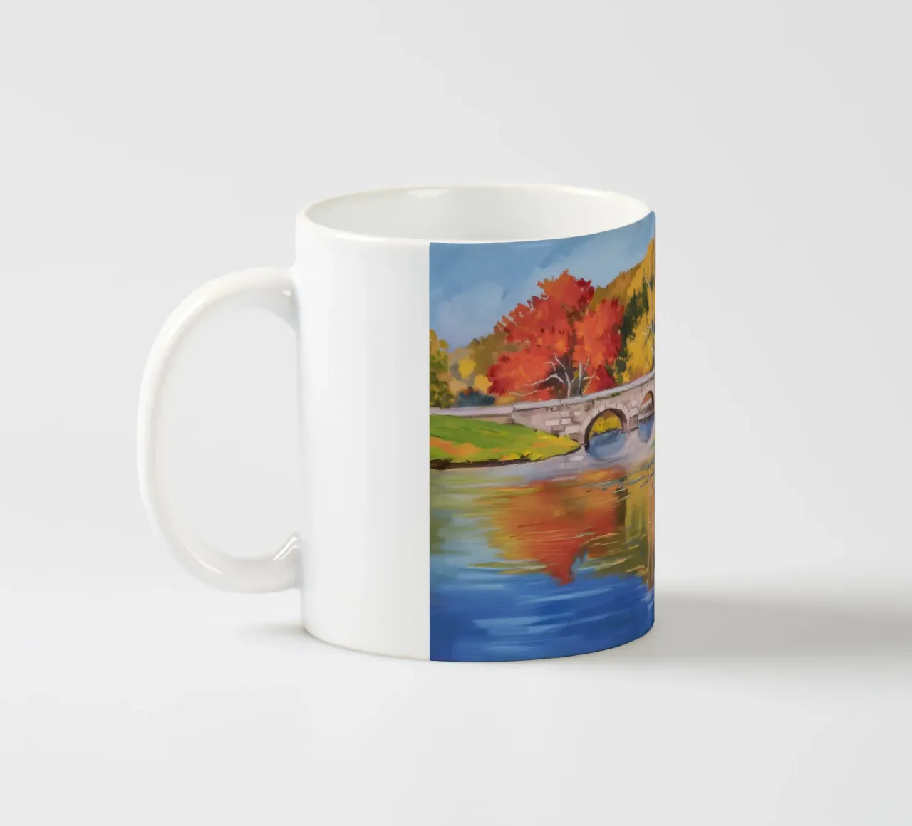 Riflessione autunnale sul fiume tazza in ceramica da Angkasa Mist