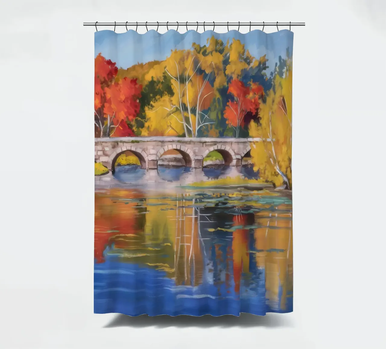 Riflessione autunnale sul fiume tenda da doccia da Angkasa Mist